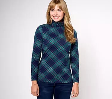 Denim & Co. Printed Perfect Jersey Turtle Neck Long Sleeve Top