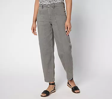 LOGO by Lori Goldstein Petite Black Barrel Leg Ankle Jeans