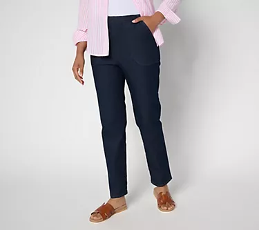 Denim & Co. Tall Indigo Flat Front Denim Side Pocket Pant