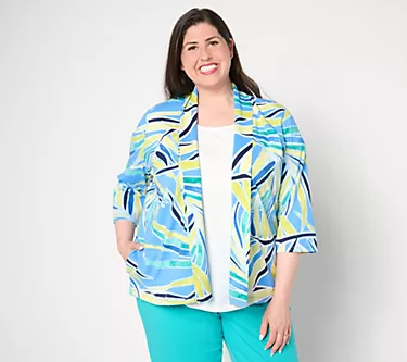 Denim & Co. Beach Printed Jersey 3/4 Sleeve Cardigan