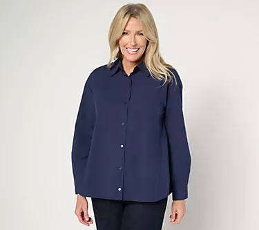Attitudes by Renee Woven Button Front Shirt with Bows