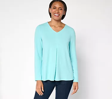 Denim & Co. Heavenly Jersey Printed or Solid Swing Top w/ Pleat Detail