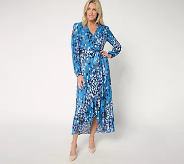 BEAUTIFUL by Lawrence Zarian Petite Faux Wrap Pleated Dress
