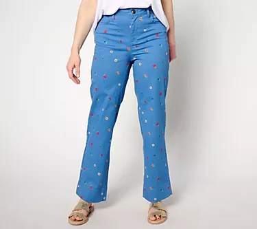 Denim & Co. EasyWear Twill Printed Full Length Wide Leg Pants
