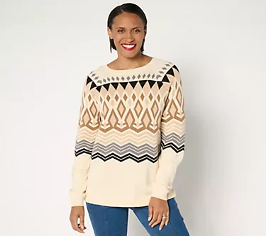 Denim & Co. Nordic Jacquard Crew Neck Sweater