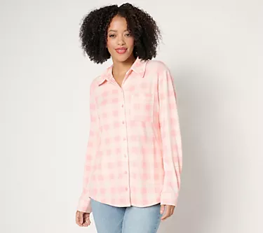 Denim & Co. Petite Heavenly Jersey Pleat Back Plaid Tunic