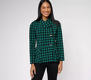 GRAVER Susan Graver Printed LK Fusion Asymmetrical Peplum Jacket