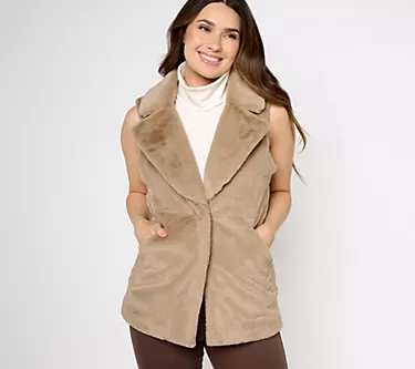 Isaac Mizrahi Live! Mixed Media Faux-Fur Vest with Pockets