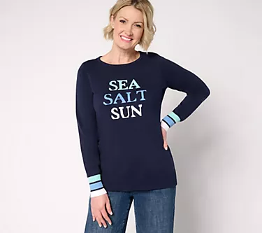 Belle by Kim Gravel Sea Salt Sun Striped Cuff Sweater
