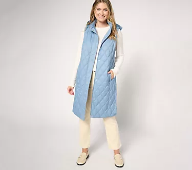 Susan Graver Weekend Petite Water-Resistant Nylon Quilted Vest w/ Hood