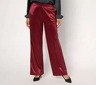 Isaac Mizrahi Live! Tall Always Isaac Knit Satin Wide Leg Pants