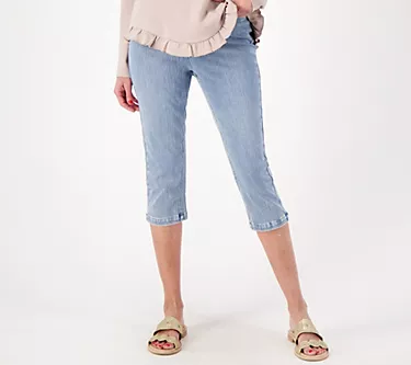 Isaac Mizrahi Live! Regular Knit Denim Pull on Capri Jeans