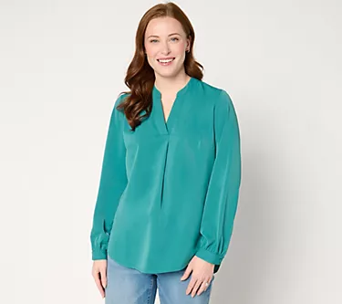 Denim & Co. Petite Pleat Back Long Sleeve Tunic