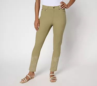 Denim & Co. Petite Color Classic Stretch Laser Print Ankle Jean