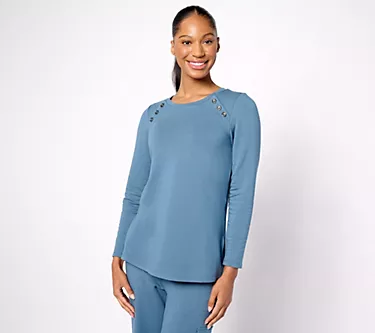 Susan Graver Weekend Petite Brushed Back Knit Tunic with Button Detail
