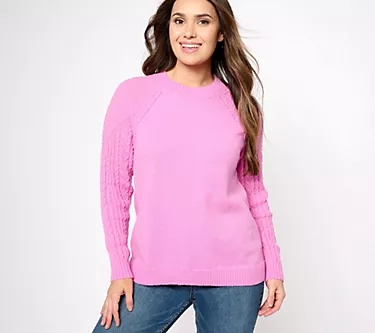 Susan Graver Crewneck Sweater with Novelty Stitch Sleeve