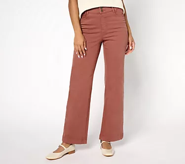 Denim & Co. Regular Color Easy Stretch Double-Button Wide-Leg Jeans
