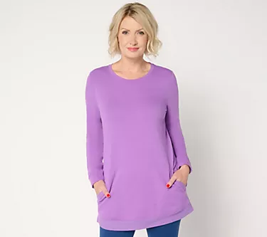 Denim & Co. Active Petite French Terry Tunic with Gauze Detail