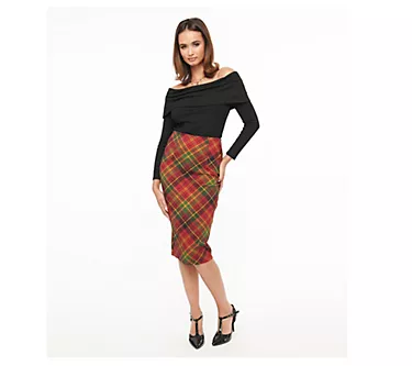 Unique Vintage Plaid Tracy Wiggle Skirt