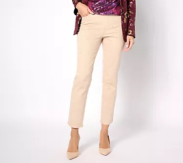 Isaac Mizrahi Live! Petite Color True Denim Rhinestone Jean