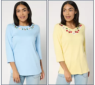 Quacker Factory Daisy Double Duo Set of 2 3/4 Sleeve Tops