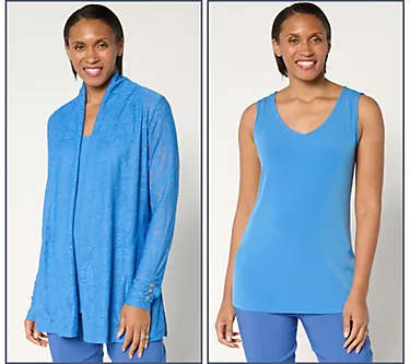 Susan Graver Regular Knit Jacquard Cardigan & Tank Set