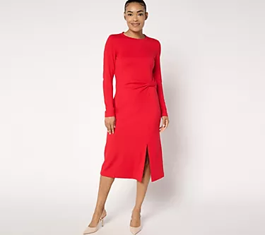 Isaac Mizrahi Live! Regular Drapey Sublime Stretch Ponte Midi Dress