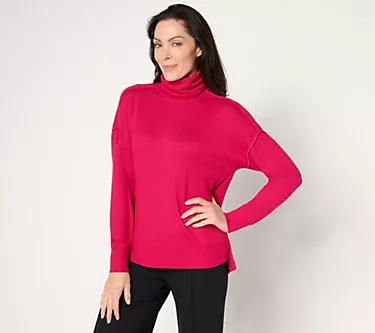 Peace Love World Comfy Knit Turtle Neck with Raw Edge Details