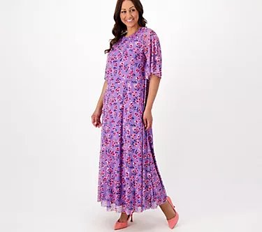 Girl With Curves Tall Flutter Sleeve Mesh Maxi Dress