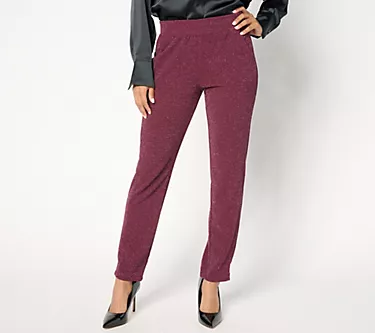 Isaac Mizrahi Live! Regular Sparkle Pebble Crepe Slim Straight Pants