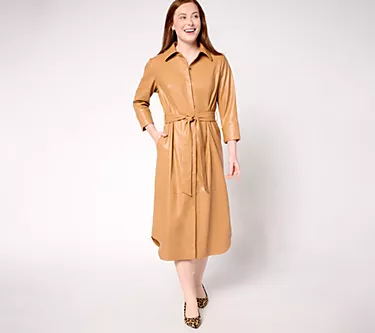 Carla Rockmore Collection Petite Faux Leather Lady Shirtdress