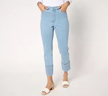Susan Graver Regular Stretch Denim Embroidered Ankle Jean