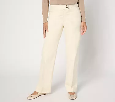 Susan Graver Petite Stretch Denim Wide Leg Jean - Ecru