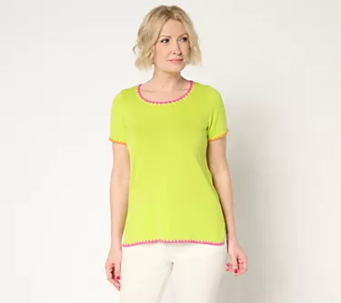 Belle by Kim Gravel Two Color Crochet Trim Sweater