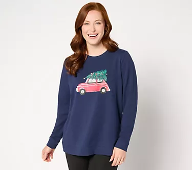 Denim & Co. Holiday French Terry Graphic Sweatshirt