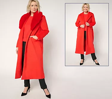 by Stacy London Faux Wool Coat with Addable Faux Fur Collar