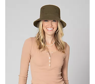 San Diego Hat Co. Bucket Hat with Star Pointelle Detail