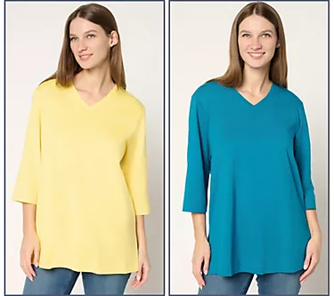 Denim & Co. Essentials Petite Cotton Jersey 2-Pack Tunic