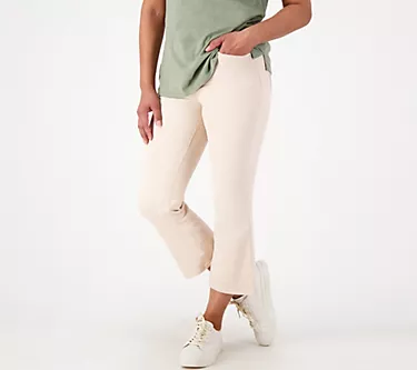 Susan Graver Regular Kick Flare Crop Jean w/ Frayed Hem
