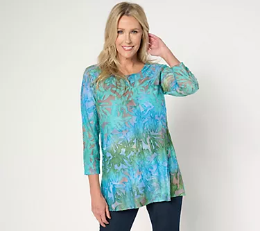 Susan Graver Weekend Petite Tie Dye Burnout 3/4 Sleeve A-Line Tunic 1 233811-susan-graver-weekend-petite-tie-dye-burnout-3-4-sleeve-a-line-tunic-1.webp