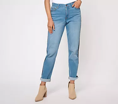 Denim & Co. Canyon Retreat Girlfriend Jean with Distressed Tuxedo Stripe