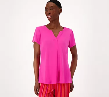 Isaac Mizrahi Live! Split Neck Cap Sleeve Top