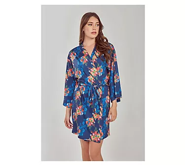 iCollection Floral Print Knit Short Tie-Waist Robe