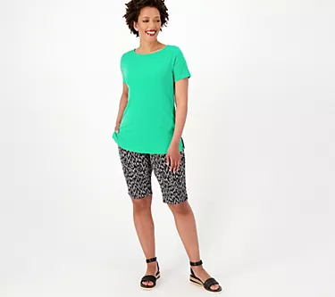 Susan Graver Petite Liquid Knit Short Sleeve Top & Shorts Set
