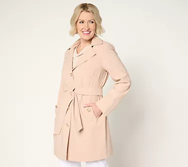 Dennis Basso Petite Water Resistant Trench Coat with Hood