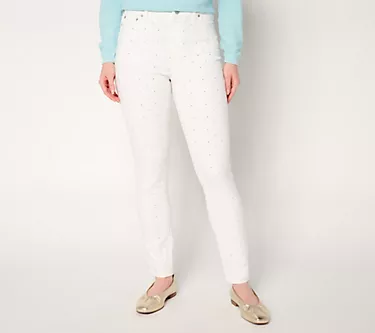 Denim & Co. Regular Color Classic Denim Sparkle Front Ankle Jean