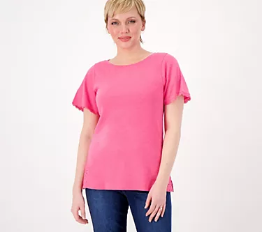 Isaac Mizrahi Live! Slub Jersey Top with Eyelet Insets