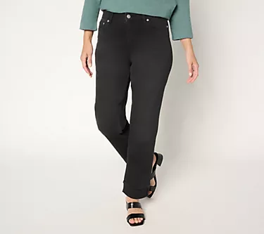 LOGO by Lori Goldstein Regular Black Turn-Up Cuff Ankle Jeans