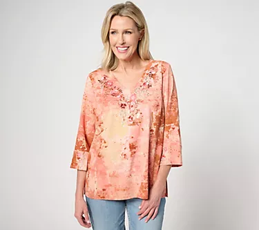 Inspired by Susan Graver Printed Embroidered Blouse