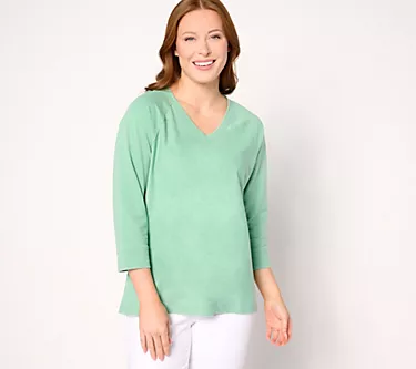 AnyBody Lounge Beach Wash French Terry V-Neck Top